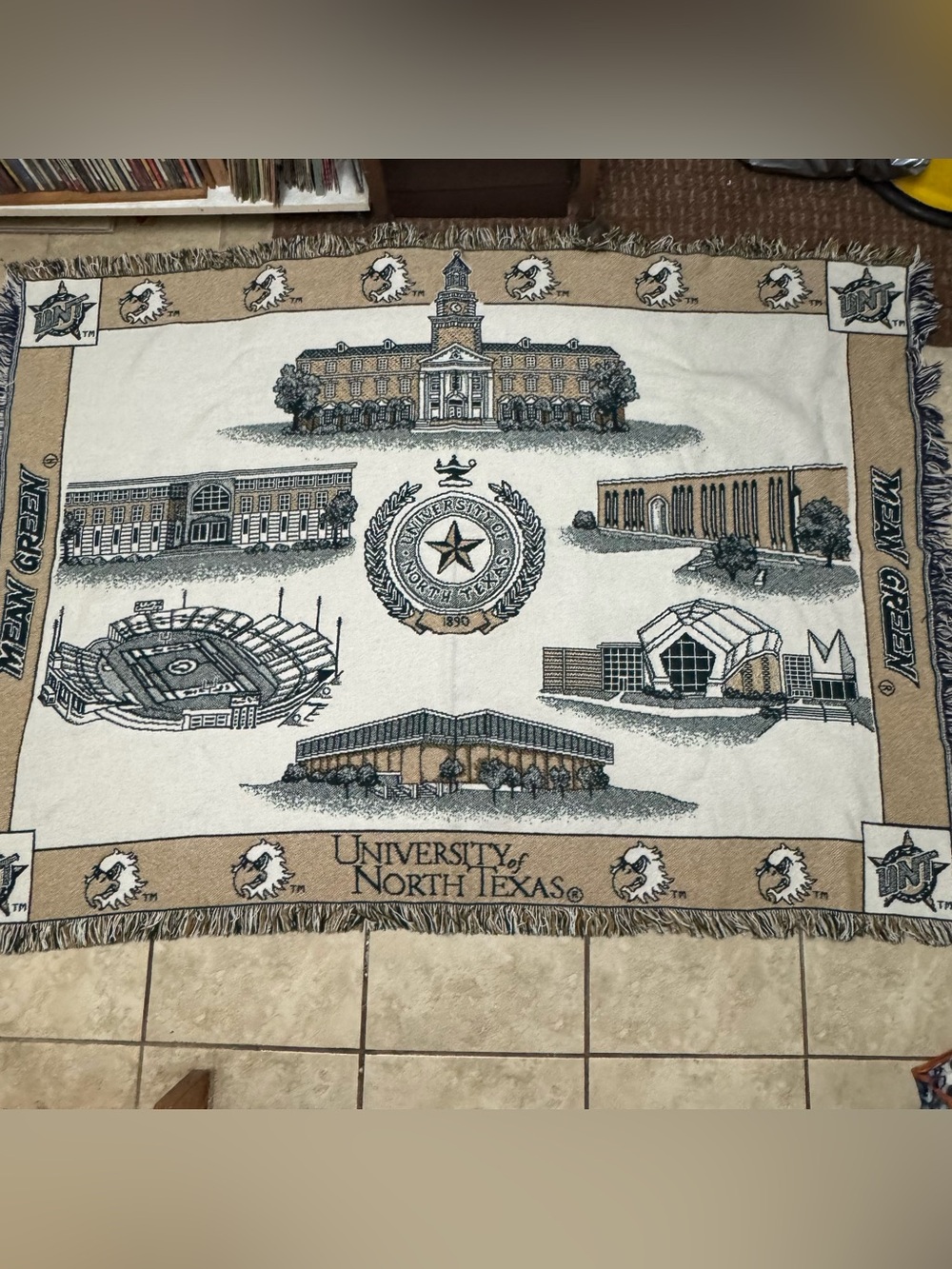 Vintage University of North Texas UNT Eagles Mean Green Throw Blanket 46" X 65"